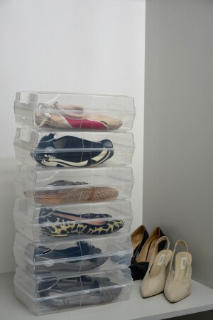 Shoe Storage Box - Transparent Women's Shoe Container Organizer Box 6 Pieces - Biedda
