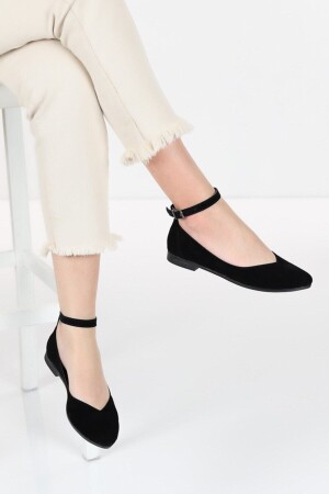 Shoes Siyah Süet Kadın Bilekten Tokalı Babet - Apelles