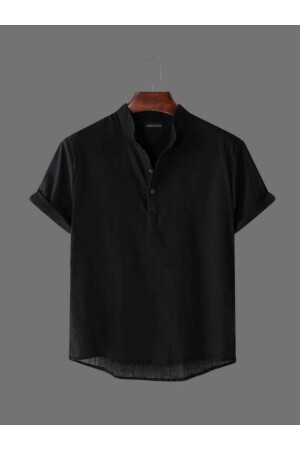Short Sleeve Collar Three Button Linen Shirt WMS079 - WAMOSSALAPLI