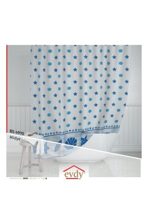 Shower Curtain 4910 Model Blue Color Double Wings 2 X100 X200 Cm 22 - Evdy
