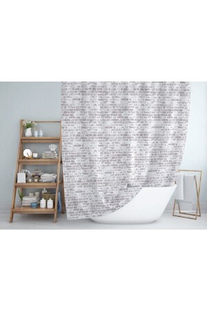 Shower Curtain Double Wing 2x120x200cm Brick Patterned Bathroom Curtain with 16 C Rings Gift - Tropikhome