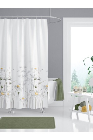 Shower Curtain Double Wing 2x120x200cm Daisy Patterned Floral Bath Curtain with 16 C Rings Gift - Tropikhome