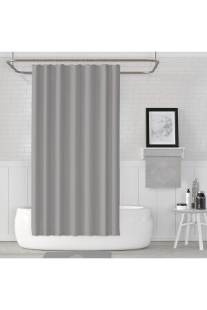 Shower Curtain Double Wing 2x120x200cm Gray Color Bath Curtain with 16 C Rings Gift - Tropikhome