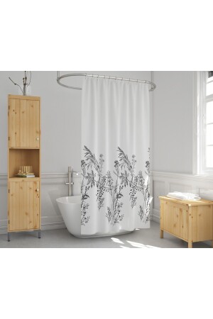 Shower Curtain Double Wing 2x120x200cm Heather Patterned Bath Curtain with 16 C Rings Gift - Tropikhome