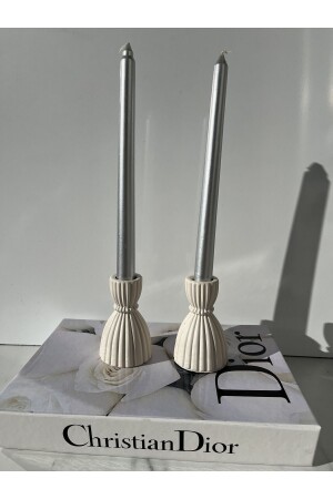 Sibel/ela Design Decorative 2-Piece Candlestick Candle Holder - White Candle Holder - Tealight Candle Holder - Home