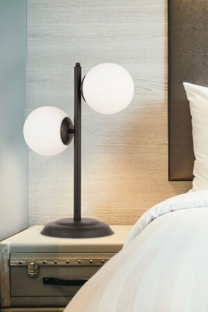 Siena 2Li Siyah Boyalı Beyaz Camlı Masa Lambası Modern Tasarım -Yatak Odası-Salon Retro Abajur - Apliqa