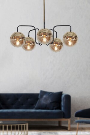 Siesta 5 Li Gold-black Metal Body Honey Colored Glass Design Luxury Pendant Lamp Chandelier LZRNAVZ143 - Luzarana