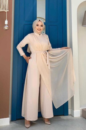 Şifon Pelerin Detay Bel Kuşaklı Tulum 3330 Taş - Bym Fashion