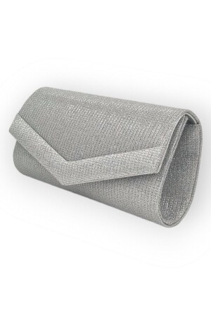 Silberfarbene Damen-Clutch aus Breitstoffstoff mit Kettenriemen für Abendkleider - Paksoy