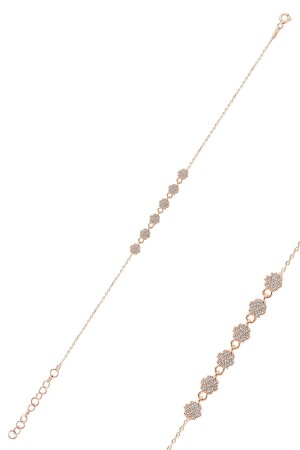Silberfarbenes Rosen-Zirkonstein-Blumenarmband - Söğütlü Silver