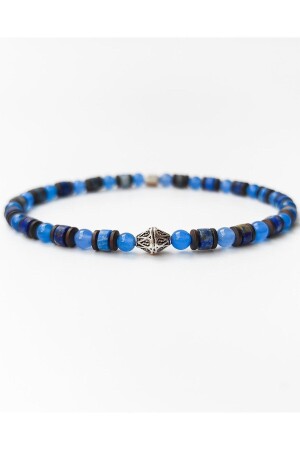 Silbernes Herrenarmband mit blauem Achat und Lapisstein - Meks Jewels