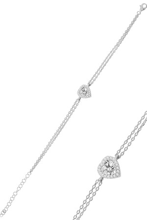Silbernes Herzarmband aus Rhodium und Zirkonstein - Söğütlü Silver