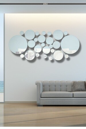 Silbernes Plexiglas, 26-teiliges rundes Spiegel-Wanddekor, 120 x 60 cm, Spiegel-Set für Wohnzimmer, Wohnzimmer, Schlafzimmer, NT0B10956 - NT Handmade