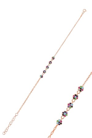 Silbernes rosafarbenes Zirkon-Stein-Blumenarmband - Söğütlü Silver