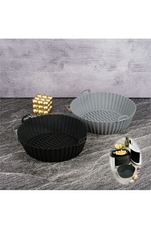 SILICONE AIRFRYER BASKET and CAKE MOLD 21 CM - GRAY - Tohana