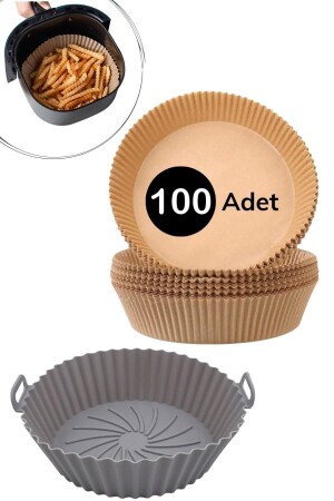 ® Silicone Airfryer Gray Baking Mat 20 Cm and 100 Pieces of Baking Paper PRA-8322646-8731 - Buffer
