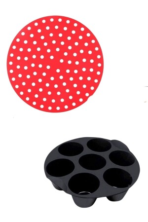 ® Silicone Oven And Airfryer Round Baking Mat 20 Cm Red And 7-Eye Airfry Cupcake Container PRA-8321797-7759 - Buffer