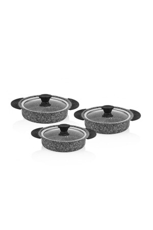 MNZ-3 قطعة غرانيت طباخ مجموعة مع سليكون المقبض الأسود TAC-3182 - Taç