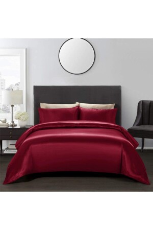 Silk Textured Cotton Satin 4 Piece Double Duvet Cover Set 200x220 Cm Elastic Bed Sheet Burgundy snc1 - Silk Cocoon