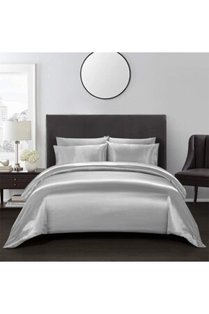 Silk Textured Cotton Satin 4 Piece Double Duvet Cover Set 200x220 Cm Elastic Sheet Gray snc1 - Silk Cocoon