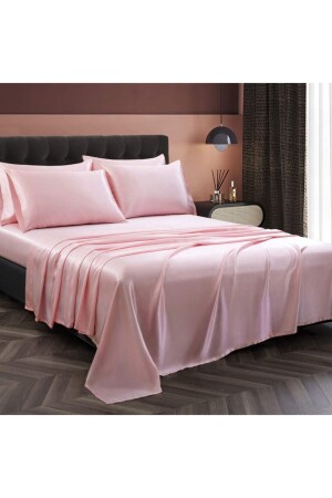 Silk Textured Cotton Satin 4 Piece Double Duvet Cover Set 200x220 Cm Elastic Sheet Pink snc1 - Silk Cocoon