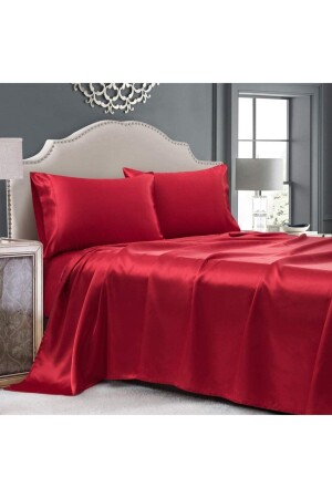Silk Textured Cotton Satin 4 Piece Double Duvet Cover Set 200x220 Cm Fitted Sheet Red snc1 - Silk Cocoon