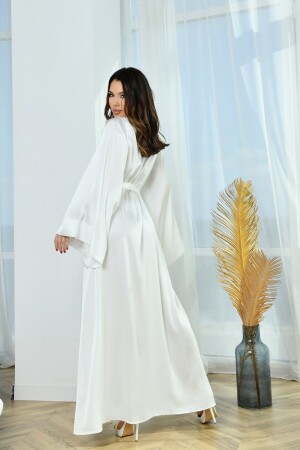 Silky Satin Long Dressing Gown with Flared Sleeves - Lousa