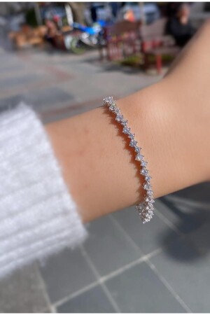 Silver 2-5 mm and 3 mm Stone Zigzag Model Waterway Bracelet - Erer Gümüş