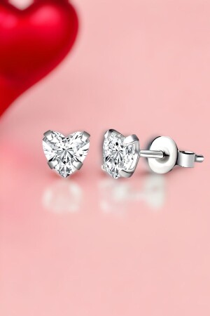Silver 925 Sterling 5 mm Heart Diamond Zircon Stone Studded Earrings - Jelux Silver