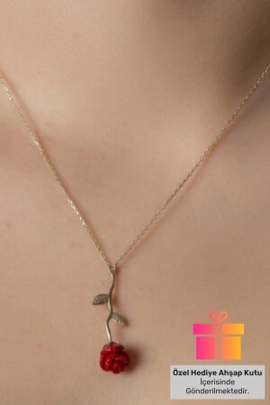 Silver Chain Necklace with Red Rose in Gift Box 925 Carat Gold Plated Rose Necklace LCN-101-131 - Lucente Jewellery