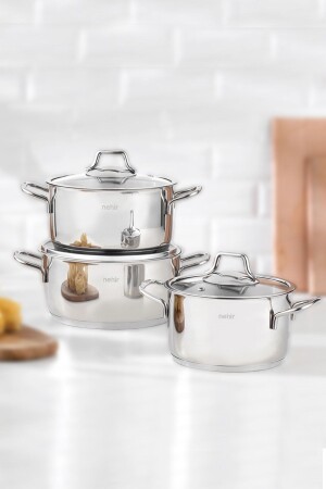 Silver Classic 6 Piece Steel Deep Cookware Set Nehir Silver Classic 6 Piece - Nehir