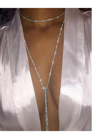 Silver Color Crystal Stone Rhinestone Necklace - Bahels