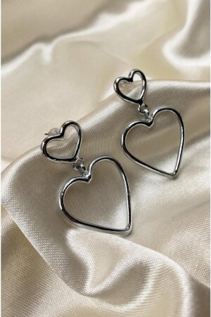 Silver Color Dangle Heart Earrings - Eylülün Takısı
