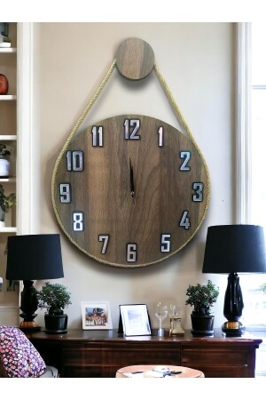 Silver Color- Decorative Wooden-Clock with Rope-Wall Clock-Wall Clock-Wooden Clock-Clock-Wall Clock - Ste Desing
