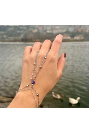 Silver Color Evil Eye Bead Detail Hand Accessory and Ball Chain Hand Accessory SET - Pop Up Store