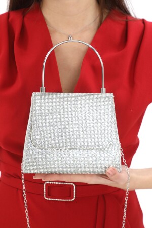 Silver Color Full Stone Chain Strap Stylish New Season Women's Evening Dress Porfolio Wedding Clutch Bag - Womenacs