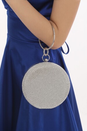 Silver Color Glittering Stone Design Bracelet Ring Evening Dress Portfolio Clutch Bag FRP0364 - womenacs