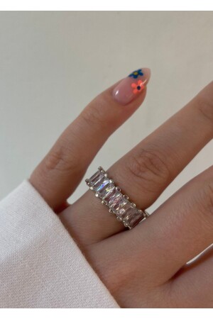 Silver Color Half Round Baguette Ring - Kiligistanbul
