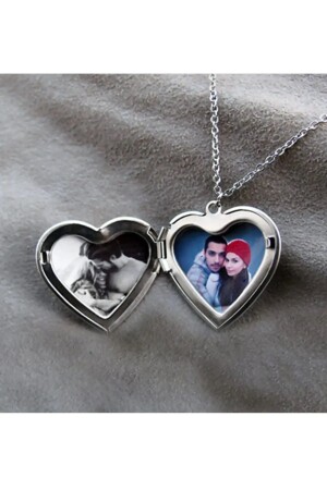 Silver Color Heart Patterned Heart Necklace with Openable Cap and Picture - İyi Moda