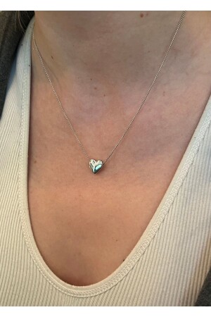 Silver Color Minimal Double Sided Heart Necklace - Kiligistanbul