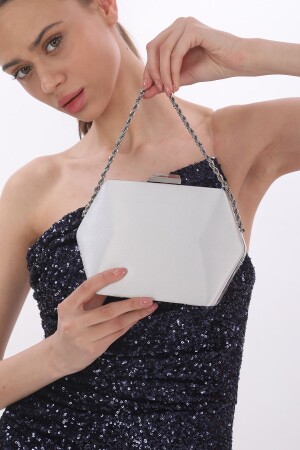 Silver Color Satin Fabric Women's Evening Dress Clutch Portfolio Wedding Engagement Henna Evening Bag - Womenacs