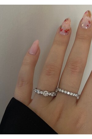 Silver Color Zircon Stone 2 Rings - Kiligistanbul
