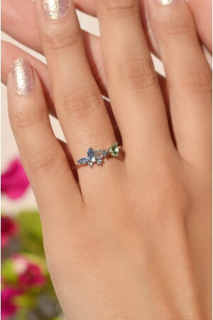 Silver Colored Butterfly Joint Ring Multicolored Ring - Sacce Scarves&Accessories