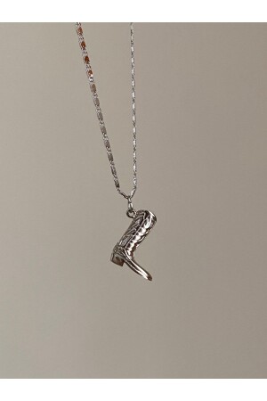 Silver Embroidered Cowboy Boot Necklace - Patterned Chain Necklace - Nurşah Özcan Store