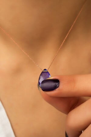Silver Feeling Stone Necklace. 925 Sterling Silver Chain Necklace Cheapest Necklace UVPS100056 - Papatya Silver