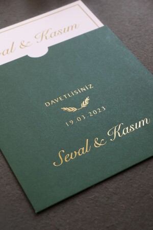 Silver Gilt Wedding Invitation with Green Envelope (50 PCS) 3005 - Luna Davetiye