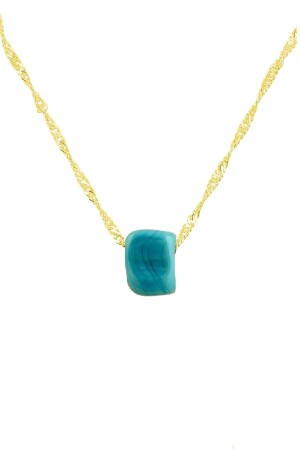 Silver Gold Gilded 60 Cm Singapore Chain Turquoise Stone Necklace SGTL11336 - Söğütlü Silver