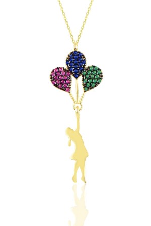 Silver Gold Gilded Girl Necklace with Balloon SGTL10605 - Söğütlü Silver
