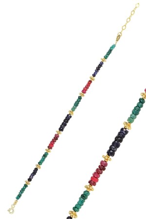 Silver Gold Gilded Root Ruby Root Emerald And Sapphire Natural Stone Bracelet - Söğütlü Silver