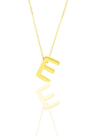 Silver Gold Gilded Three Dimensional Minimal E Letter Necklace SGTL11180 - Söğütlü Silver